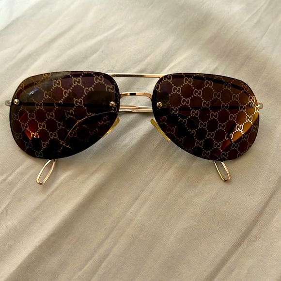 GUCCI Teardrop Silver Brown GG Logo Lens Sunglasses Pre